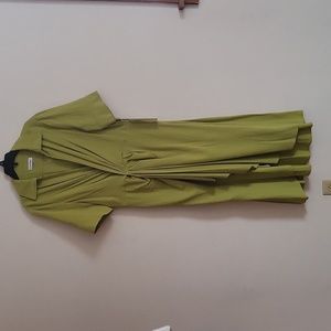 NWT Calvin Klein Ruched Front Short Sleeve Collar Wrap Dress Pale Lime Green 12